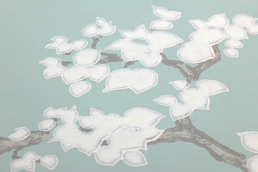 Material Tapete Sakura Pastelltürkis Detailansicht
