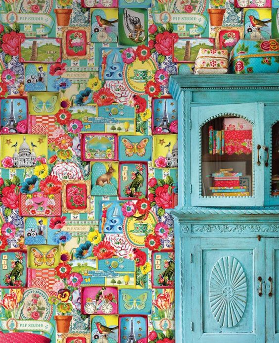 Papel pintado estilo Shabby Chic Fotomural Cupido multicolor Ver habitación