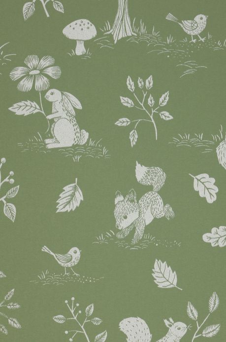 Bird Wallpaper Wallpaper Nils reseda-green A4 Detail