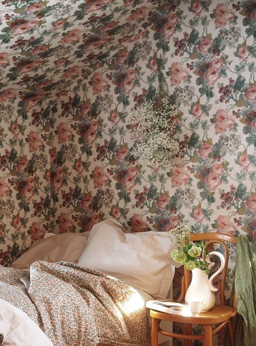 Papel pintado floral Fotomural Linnea tonos de rosa Ver habitación