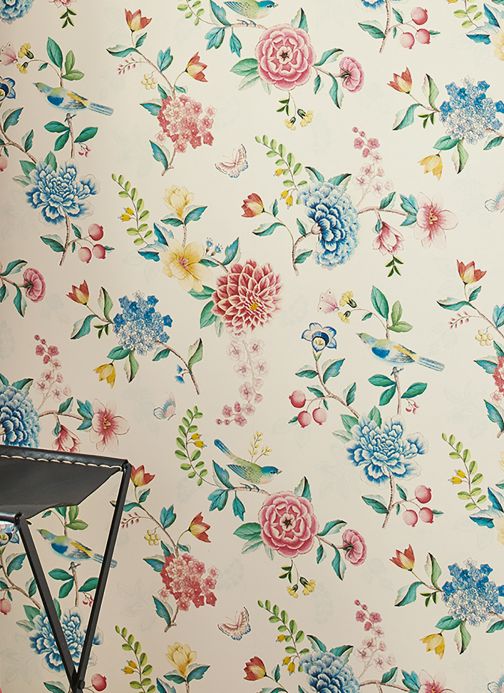 Bird Wallpaper Wallpaper Vanity cream white Room View