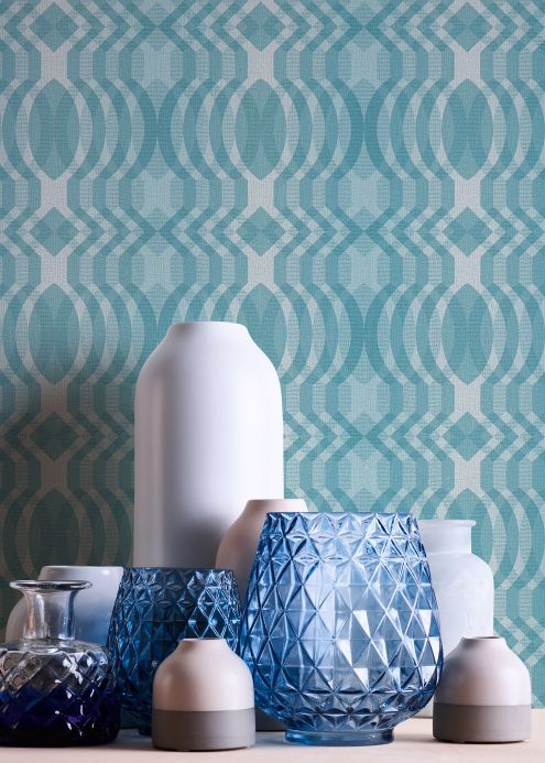 Geometric Wallpaper Wallpaper Chakra shades of turquoise Room View