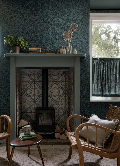 William Morris Wallpaper Wallpaper Herball light blue grey Room View