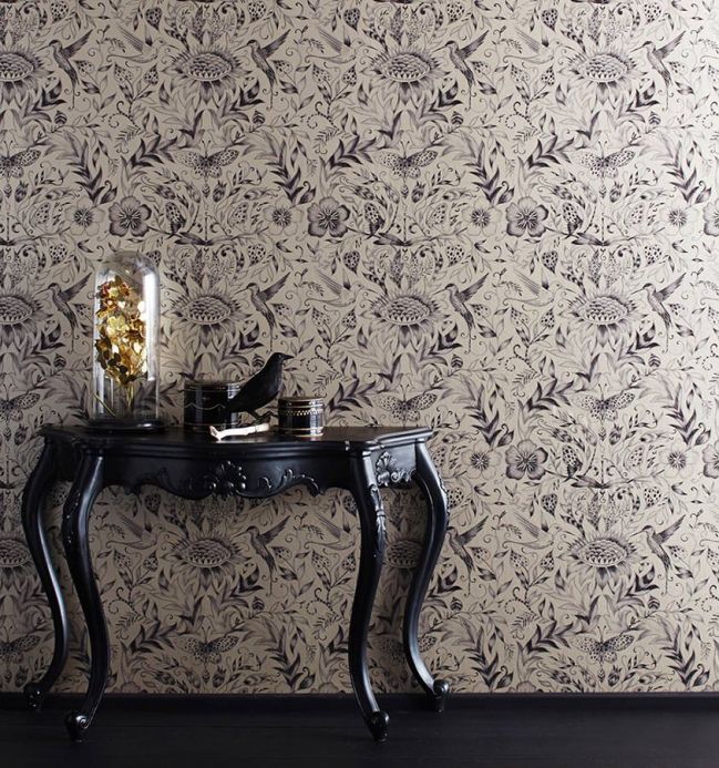 Archiv Wallpaper Hina anthracite Room View