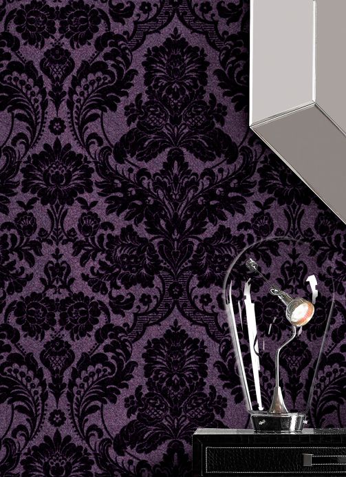 Papel pintado flocado Papel pintado Okina violeta Ver habitación