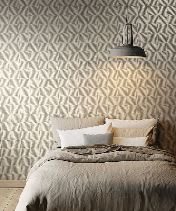 Papel pintado geométrico Papel pintado Maion gris beige Ver habitación