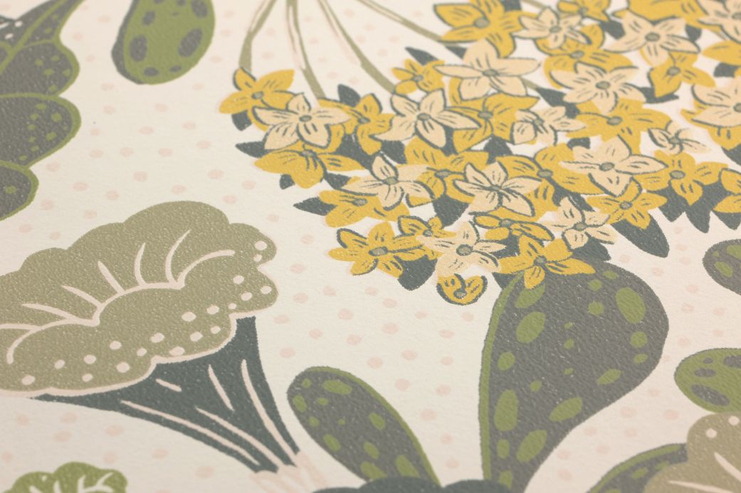Cream Wallpaper Wallpaper Flowery shades of green Detail View