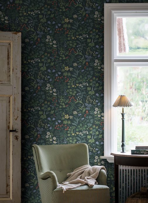 Leaf and Foliage Wallpaper Wallpaper Aislinn blue green Room View