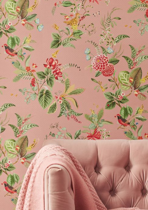 Papel de parede floral Papel de parede Sylvania rosa claro Ver ambiente