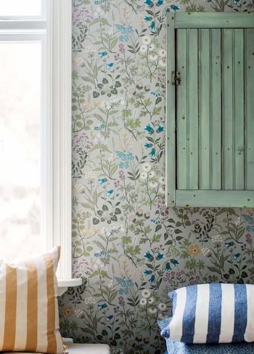 Papel de parede floral Papel de parede Aislinn cinza claro Ver ambiente