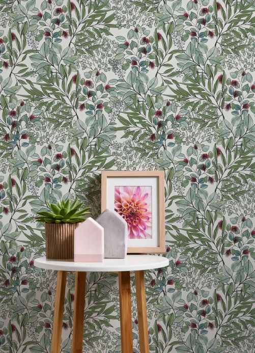 Botanical Wallpaper Wallpaper Macrame shades of green Room View