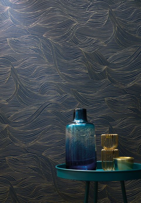 Oriental Wallpaper Wallpaper Abanico dark blue Room View
