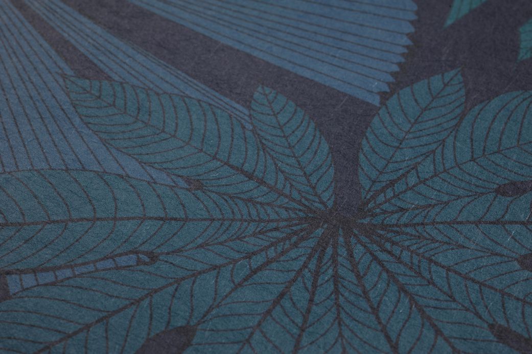 Tapeten mit Blättern und Laub Tapete Empuria Blaugrün Detailansicht