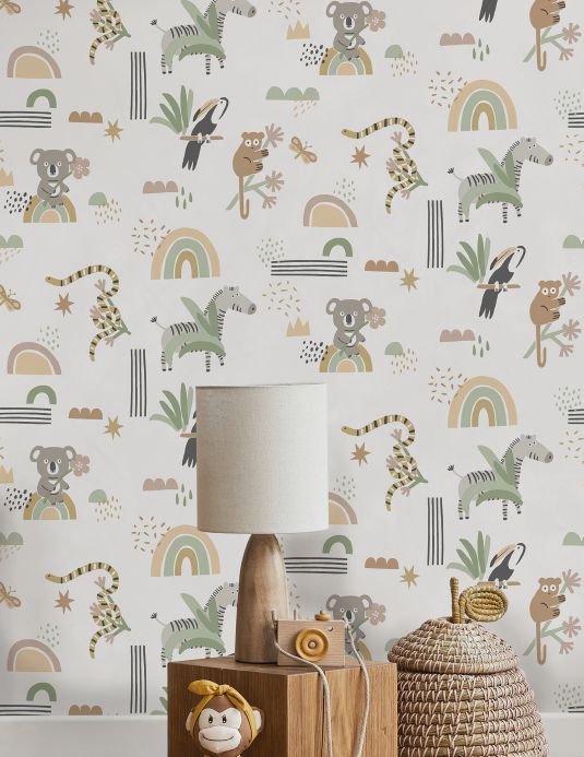 Bird Wallpaper Wallpaper Kiki light grey brown Room View
