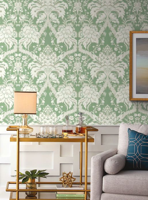Papel pintado damasco Papel pintado Royal Artichoke verde reseda Ver habitación