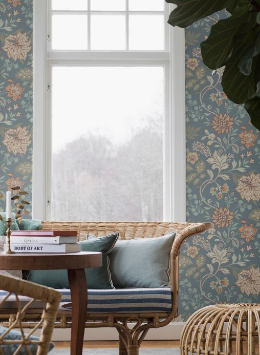 Floral Wallpaper Wallpaper Ebba mint grey Room View