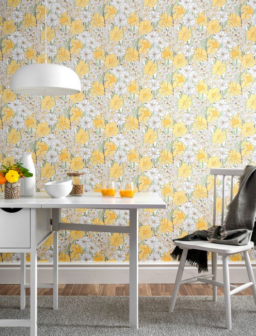 Papel pintado floral Papel pintado Padme amarillo Ver habitación