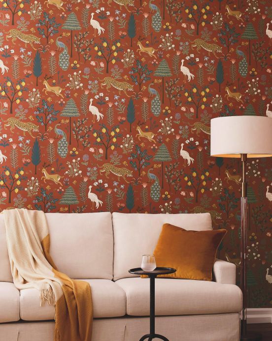 Rifle Paper Wallpaper Wallpaper Menagerie copper brown Room View
