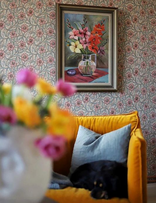Papel pintado floral Papel pintado Esmeralda crema Ver habitación