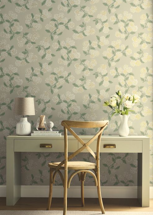 Dining Room Wallpaper Wallpaper Hydrangea pebble grey Room View