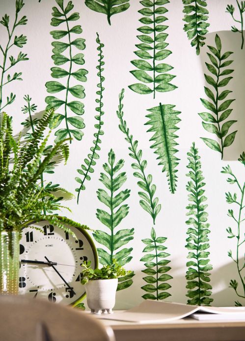 Papel pintado botánico Papel pintado Tenali tonos de verde Ver habitación