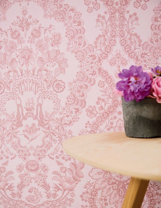 Papel pintado clásico Papel pintado Nuria rosa pálido Ver habitación