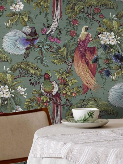 Bird Wallpaper Wallpaper Limosa pine green Room View