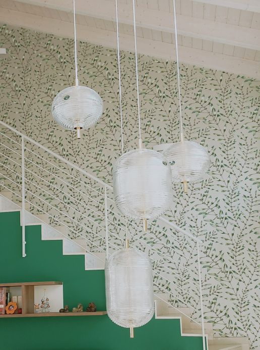 Papel de parede botânico Papel de parede Mathea tons de verde Ver ambiente