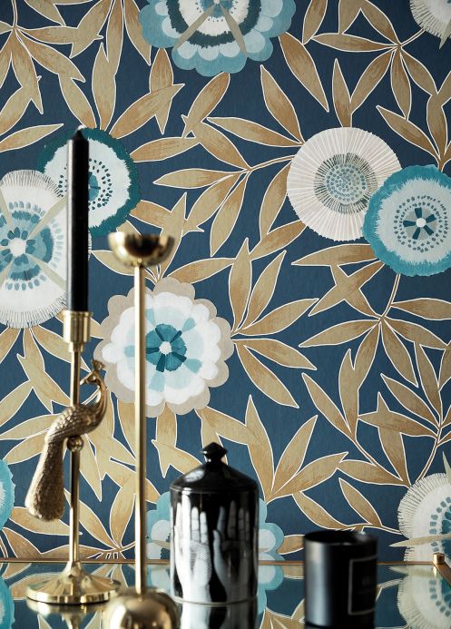 Floral Wallpaper Wallpaper Sefina grey blue Room View