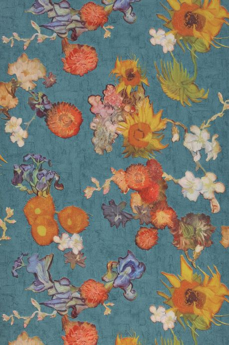 Wallpaper Wallpaper VanGogh Flowers turquoise blue Roll Width