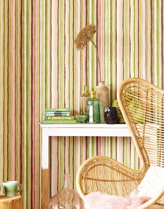 Striped Wallpaper Wallpaper Zeno fern green Room View