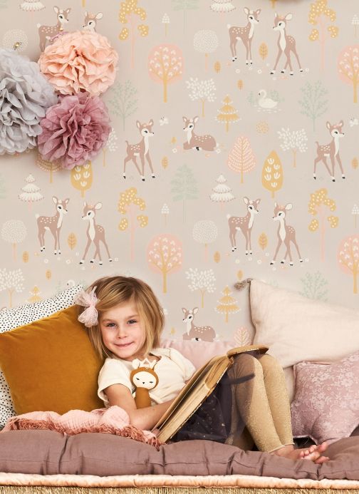 Children’s Wallpaper Wallpaper Golden woods pastel brown Room View