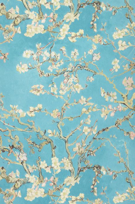 Botanical Wallpaper Wallpaper VanGogh Blossom turquoise Roll Width