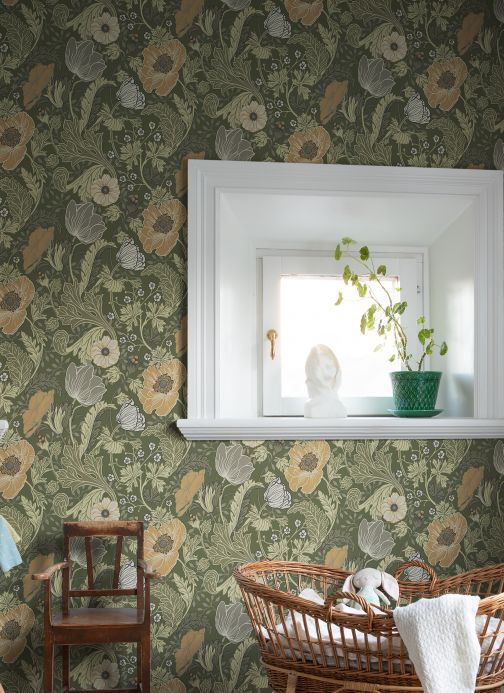 Floral Wallpaper Wallpaper Soria pine green Room View