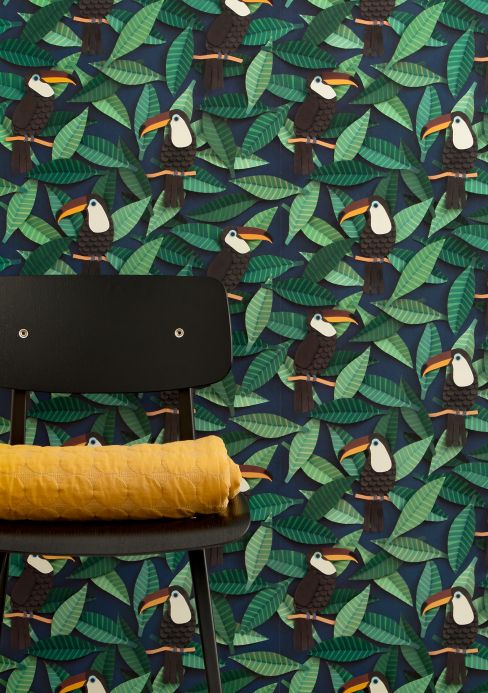 Designer Wallpaper Toucan shades of green Room View