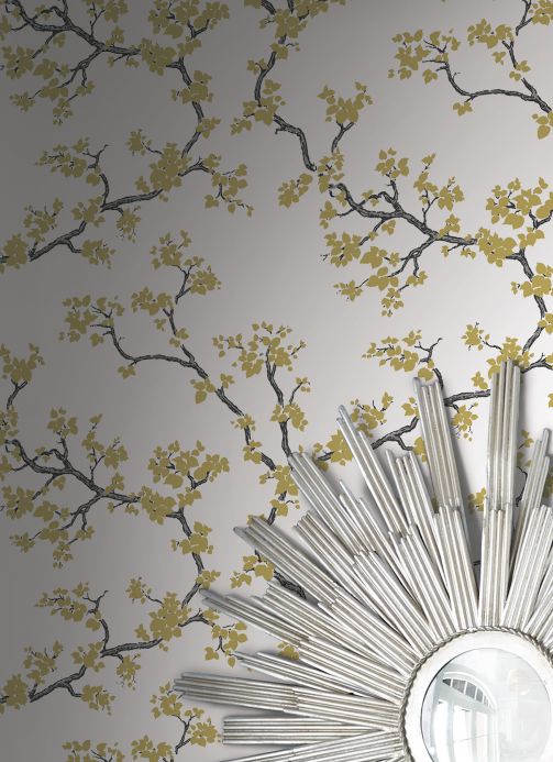 Papel pintado botánico Papel pintado Sakura oro brillante Ver habitación
