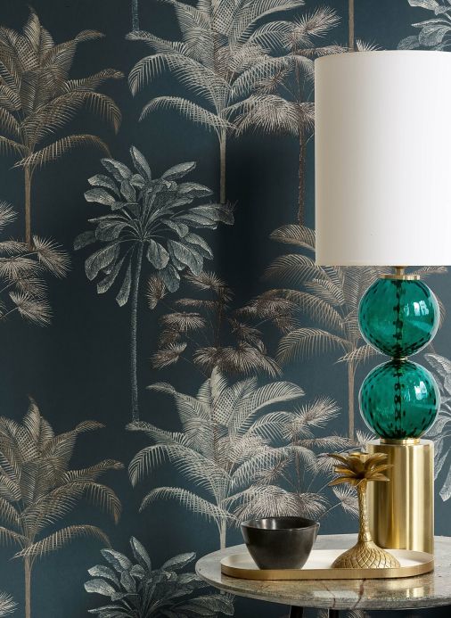 Botanical Wallpaper Wallpaper Palmier Imperial grey blue Room View