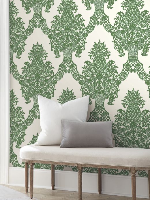 Styles Wallpaper Pineapple Damask green Room View
