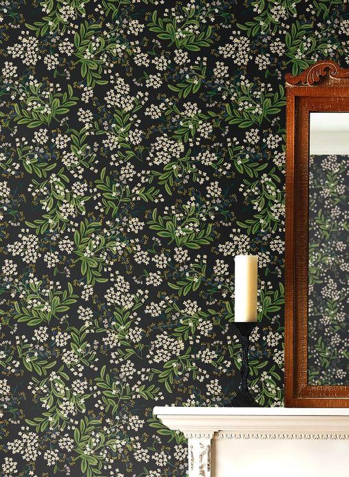 Rifle Paper Wallpaper Wallpaper Cornflower black Room View