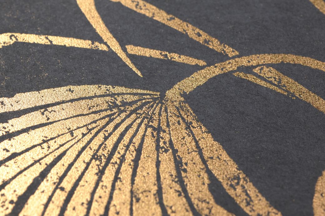 Papel de parede botânico Papel de parede Lorella ouro brilhante Ver detalhe