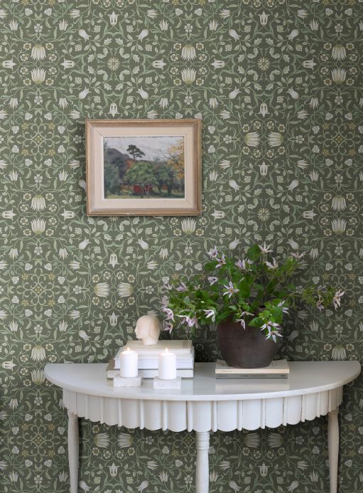 Papel de parede William Morris Papel de parede Aleen cinza esverdeado Ver ambiente