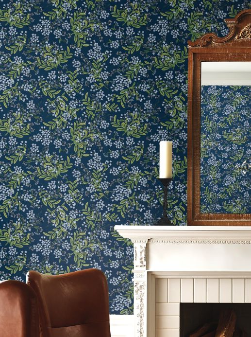 Rifle Paper Wallpaper Wallpaper Cornflower steel blue Room View