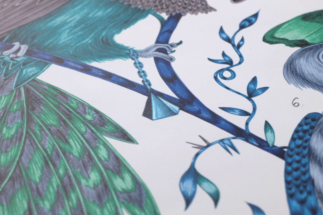 Carta da parati con animali Carta da parati Audubon blu turchese Visuale dettaglio