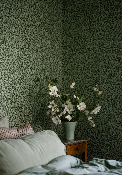 Papel de parede botânico Papel de parede Malva verde pinho Ver ambiente
