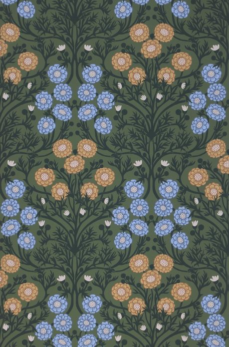 Floral Wallpaper Wallpaper Pelage olive green Bahnbreite