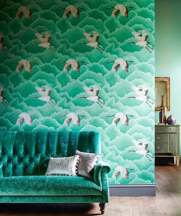 Bird Wallpaper Wallpaper Inola green Room View