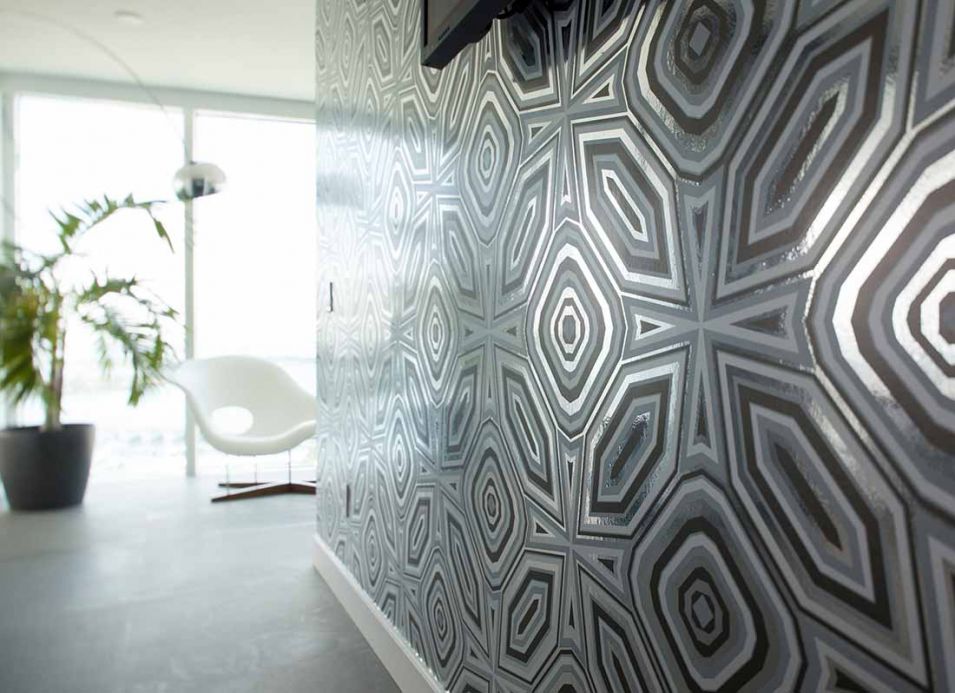 Geometric Wallpaper Wallpaper Highway 66 quartz grey Room View
