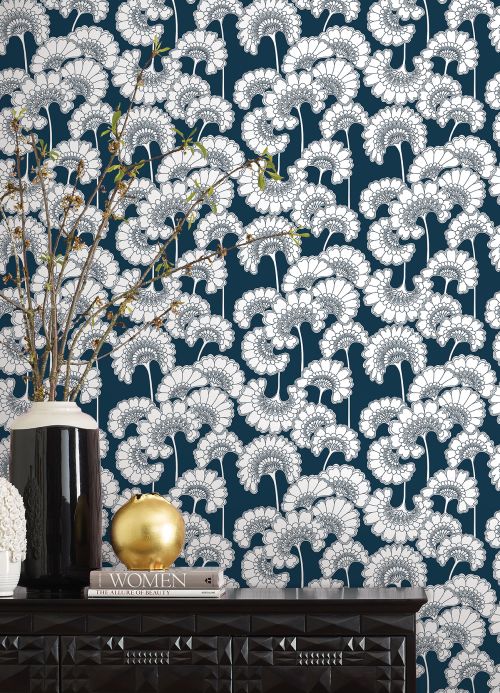 Floral Wallpaper Wallpaper Ornate steel blue Room View