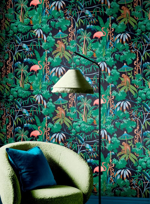 Botanical Wallpaper Wallpaper Curious Jungle blue Room View