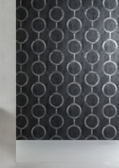 Papel pintado geométrico Papel pintado Florin gris negruzco Ver habitación